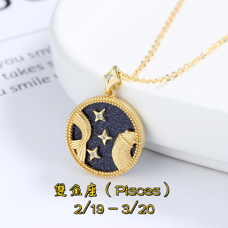S925 純銀鍍 18K金 十二星座項鍊|藍砂石仿鑽 星際幸運首飾