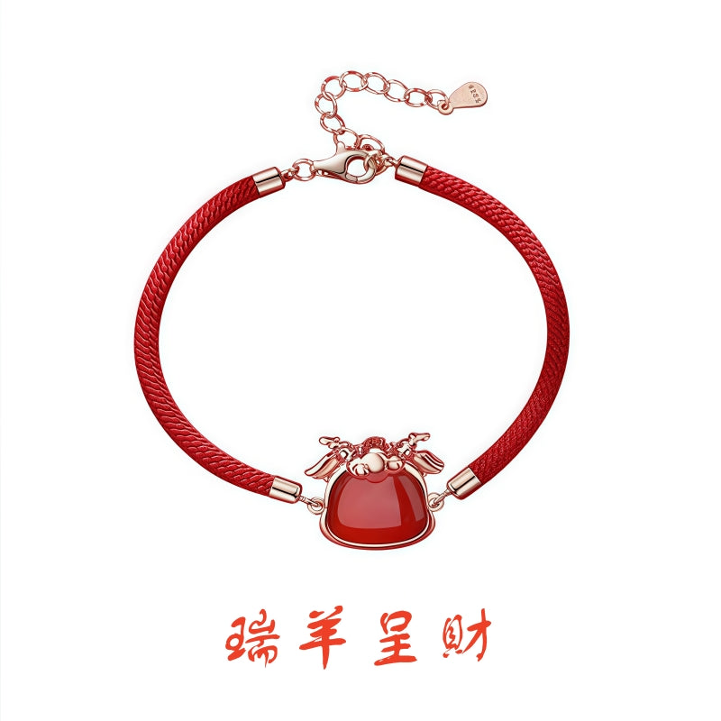 S925 sterling silver rose gold plated red agate zodiac bracelet | Lucky red string jewelry for wealth and protection in your birth year