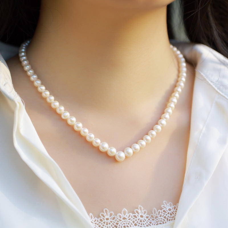 S925 sterling silver plated with 10K gold light luxury fashion millet beads temperament natural pearl necklace
