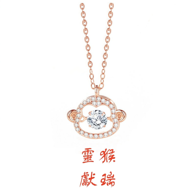 S925 sterling silver with rose gold plated twelve zodiac signs emotional imitation diamond necklace | Exclusive birthday/birth year gift choice