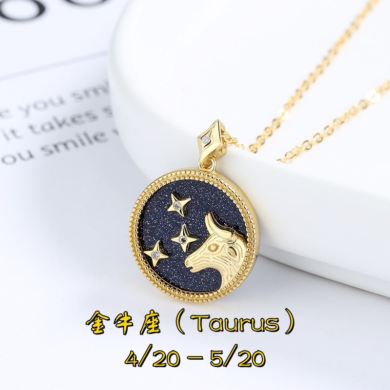 S925 純銀鍍 18K金 十二星座項鍊|藍砂石仿鑽 星際幸運首飾