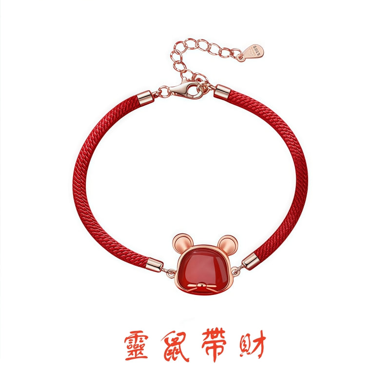 S925 sterling silver rose gold plated red agate zodiac bracelet | Lucky red string jewelry for wealth and protection in your birth year