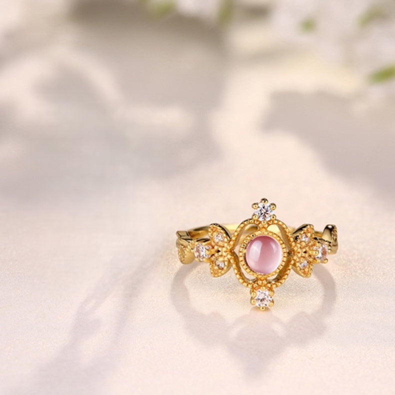 S925 sterling silver plated with white gold and blue moonstone set | Moonlight Guardian Gentle Lucky Charm Necklace Ring Combination