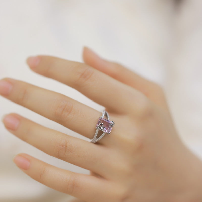 S925 sterling silver plated with thick silver and white gold ametrine set | European and American style elegant luxury necklace and ring combination