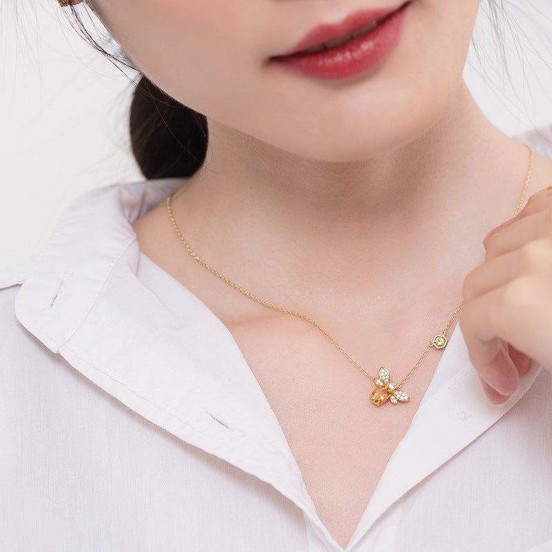 S925 sterling silver plated with 10K gold Japanese and Korean style natural citrine peridot bee set