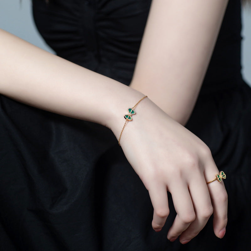 S925 sterling silver plated with 10K gold light luxury fashion malachite bow set