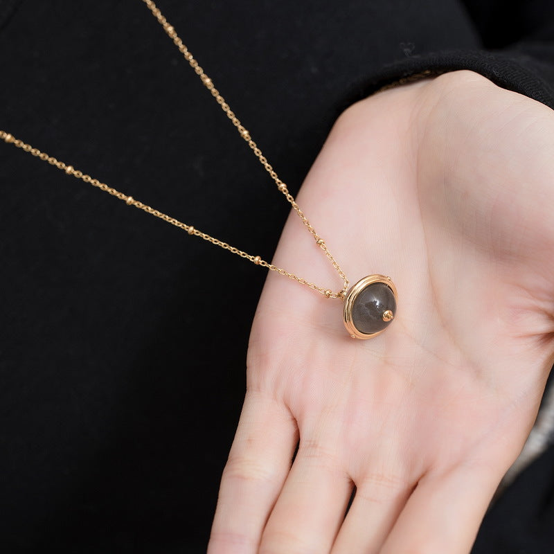 S925 純銀鍍 9K 金日韓風項鍊|天然拉長石行星造型 神秘夢幻首選