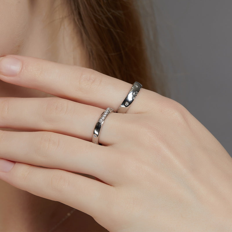 S925 sterling silver, thick silver, platinum and diamond snowflake couple rings | "Growing old together in the snow" romantic vow design