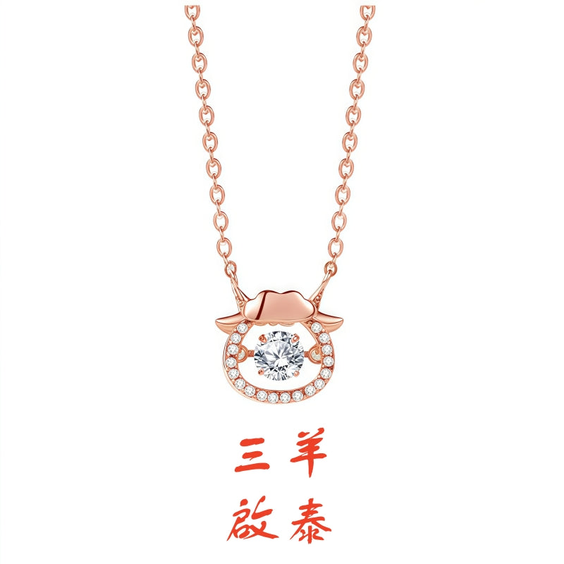 S925 sterling silver with rose gold plated twelve zodiac signs emotional imitation diamond necklace | Exclusive birthday/birth year gift choice