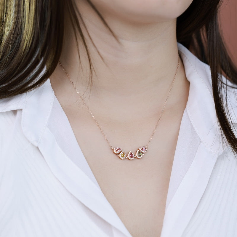 S925 sterling silver rose gold plated light luxury natural tourmaline four-leaf clover jewelry set