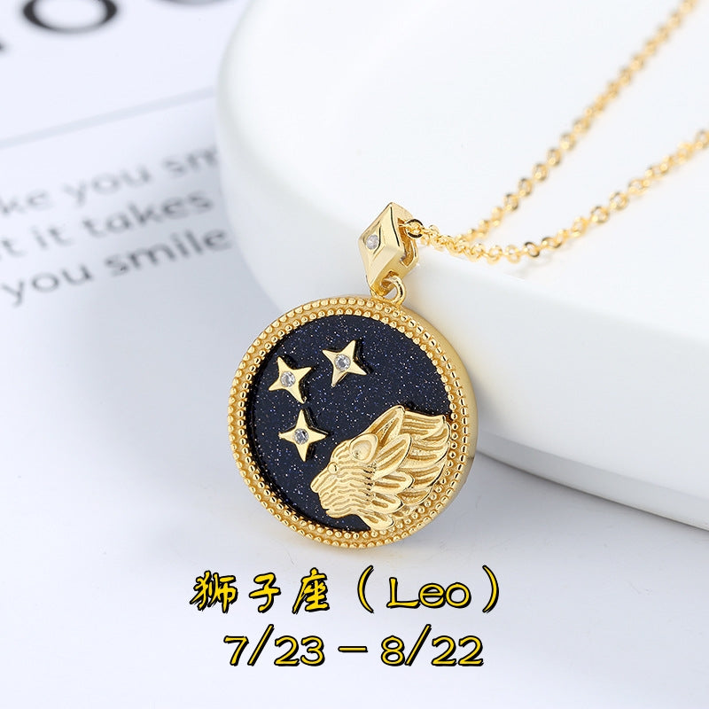 S925 純銀鍍 18K金 十二星座項鍊|藍砂石仿鑽 星際幸運首飾