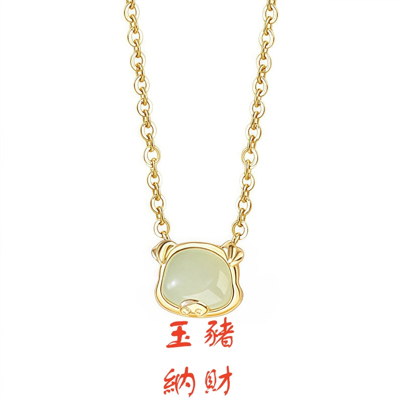 S925 純銀鍍金和田玉生肖項鍊|招財守護 本命年幸運首飾