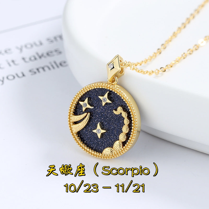 S925 純銀鍍 18K金 十二星座項鍊|藍砂石仿鑽 星際幸運首飾