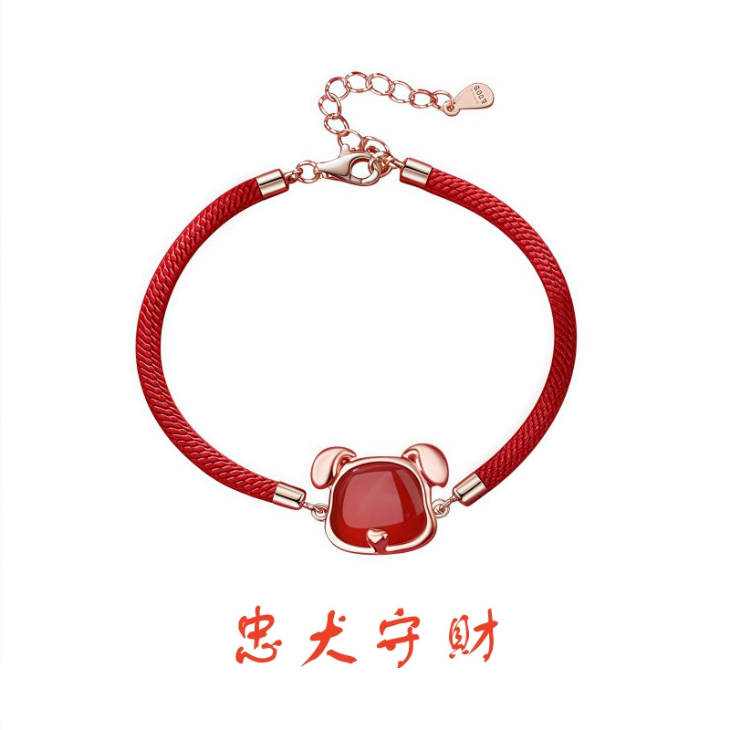 S925 sterling silver rose gold plated red agate zodiac bracelet | Lucky red string jewelry for wealth and protection in your birth year
