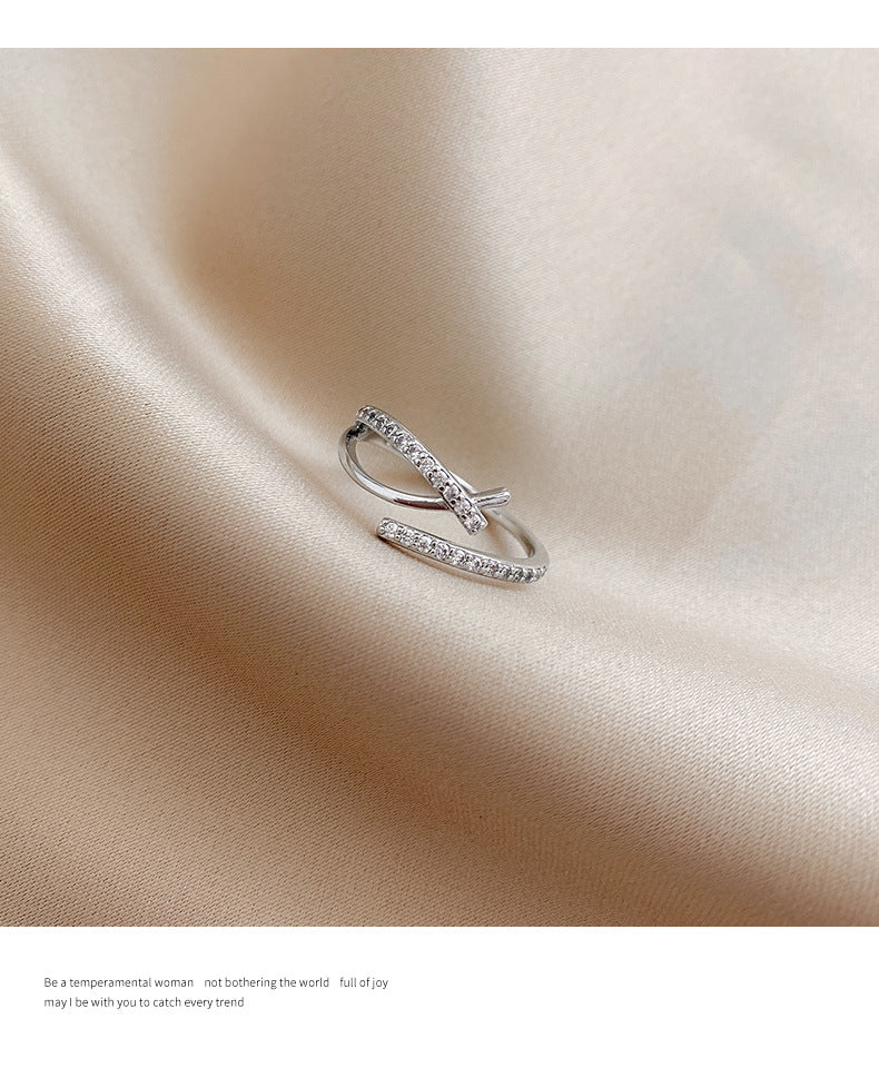 真金電鍍麻花鋯石開口戒指可調節食指戒指環時尚高級感手飾女