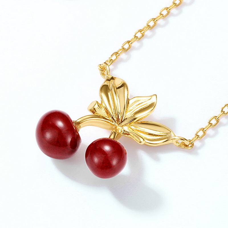 S925 純銀鍍 9K 金日韓風項鍊|合成珊瑚車厘子 浪漫甜美必備