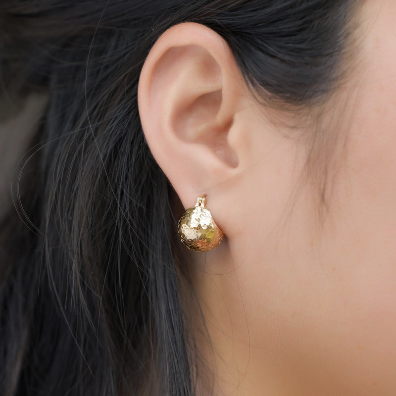 S925 sterling silver with 10K gold plated / thick silver and platinum hand-brushed checkered earrings | European and American style earrings, light luxury and versatile jewelry