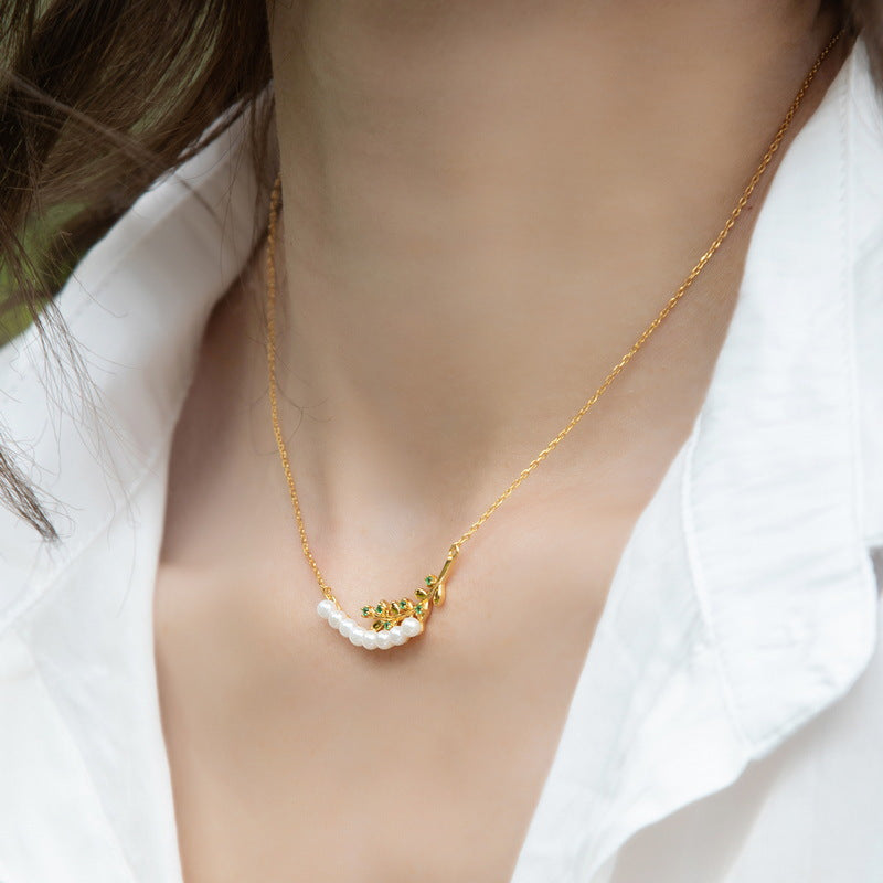 S925 純銀鍍 10K 金項鍊|貝殼珠納米綠鋯點綴,清新自然風必備