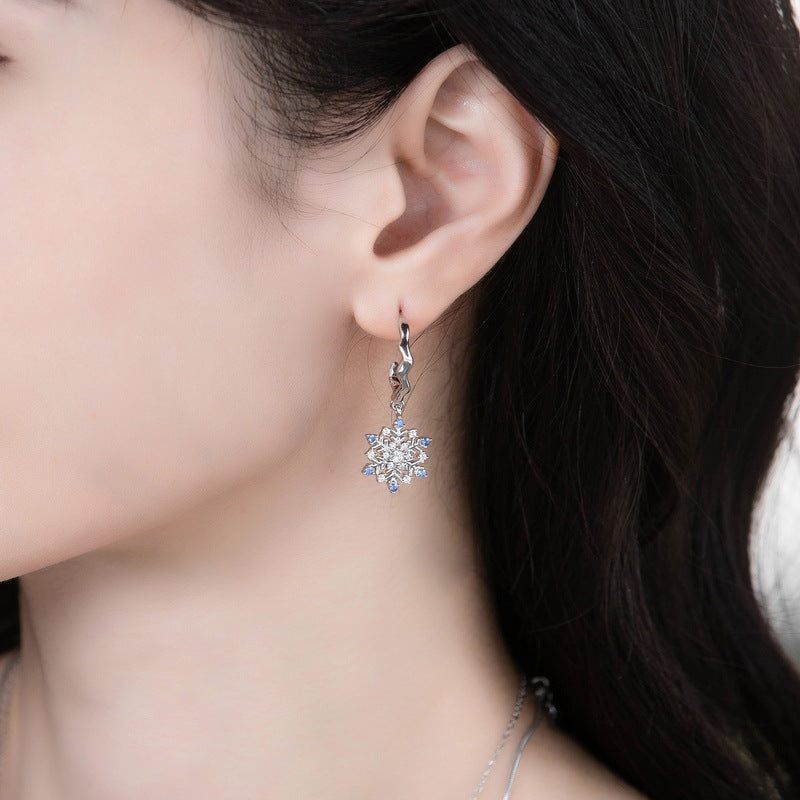 S925 sterling silver plated with thick silver and platinum snowflake set | European and American style elegant and light luxury texture jewelry combination