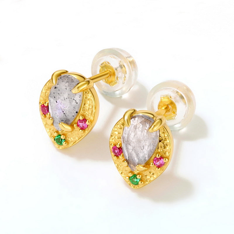 S925 sterling silver plated with 9K gold Japanese and Korean style light luxury classical natural labradorite colored gemstone jewelry set