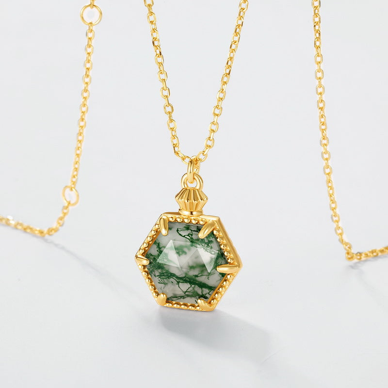 S925 sterling silver plated 10K Japanese and Korean style natural green moss white shell magic treasure box double-sided light luxury pendant