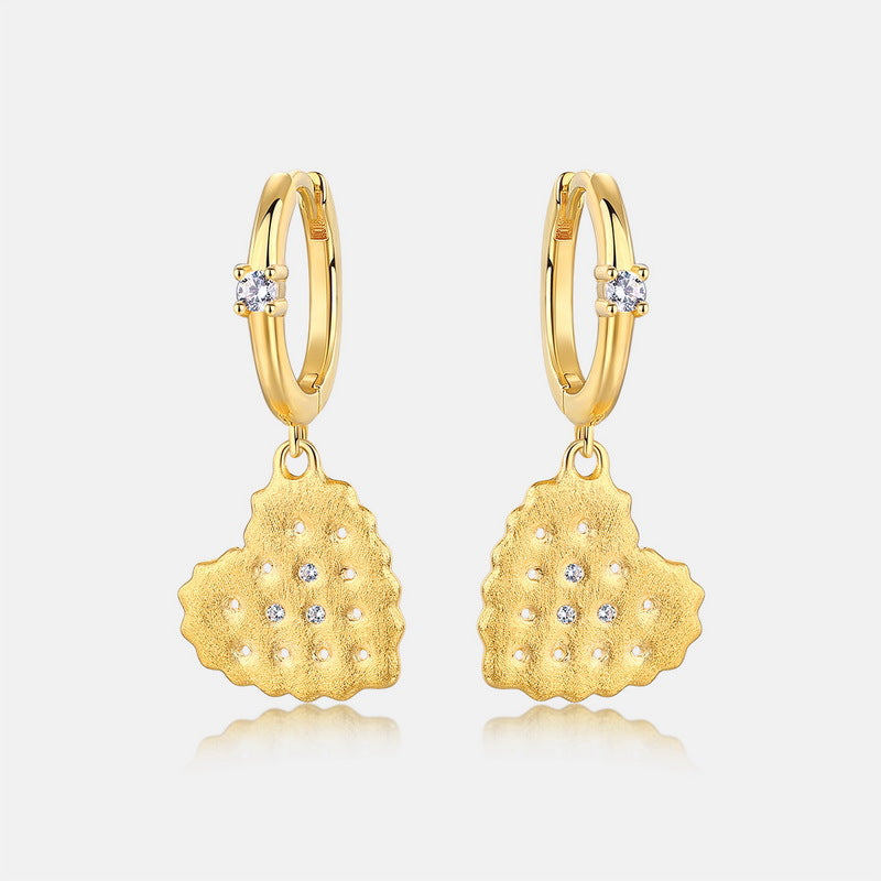 S925 sterling silver with 10K gold plated hand-brushed heart pendant earrings | Fashionable and individual light luxury earrings with street-style heart-shaped design
