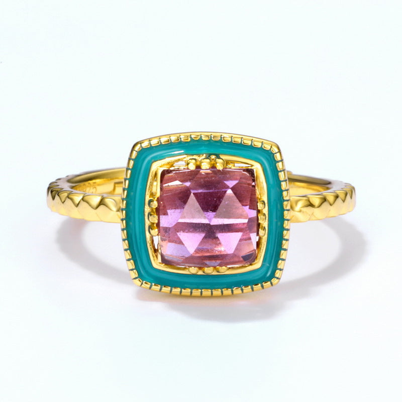 S925 sterling silver plated with 9K gold Japanese and Korean style oil drop inlaid with natural amethyst set