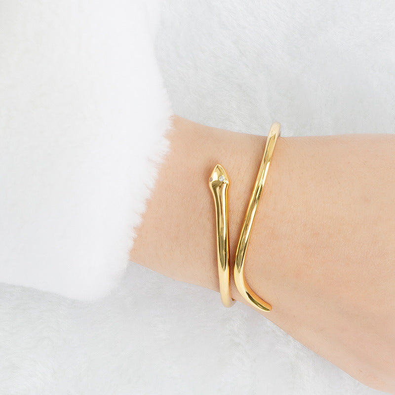 S925 sterling silver plated with 10K gold Chinese Zodiac Snake light luxury simple fashion bracelet