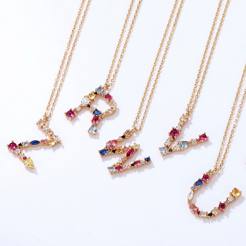 S925純銀鍍10K金26 英文字母項鍊|歐美風彩鋯彩寶 個性定製必備