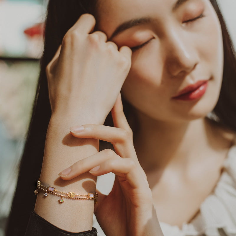 S925 sterling silver with 10K gold plated natural pink shell set | Japanese and Korean style exquisite gift for friends’ birthdays, girlfriends’ surprises
