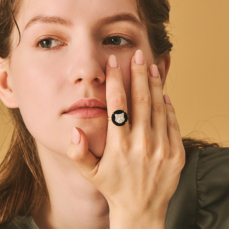 S925 純銀鍍 10K 金戒指|黑瑪瑙 十二生肖虎氣勢必備