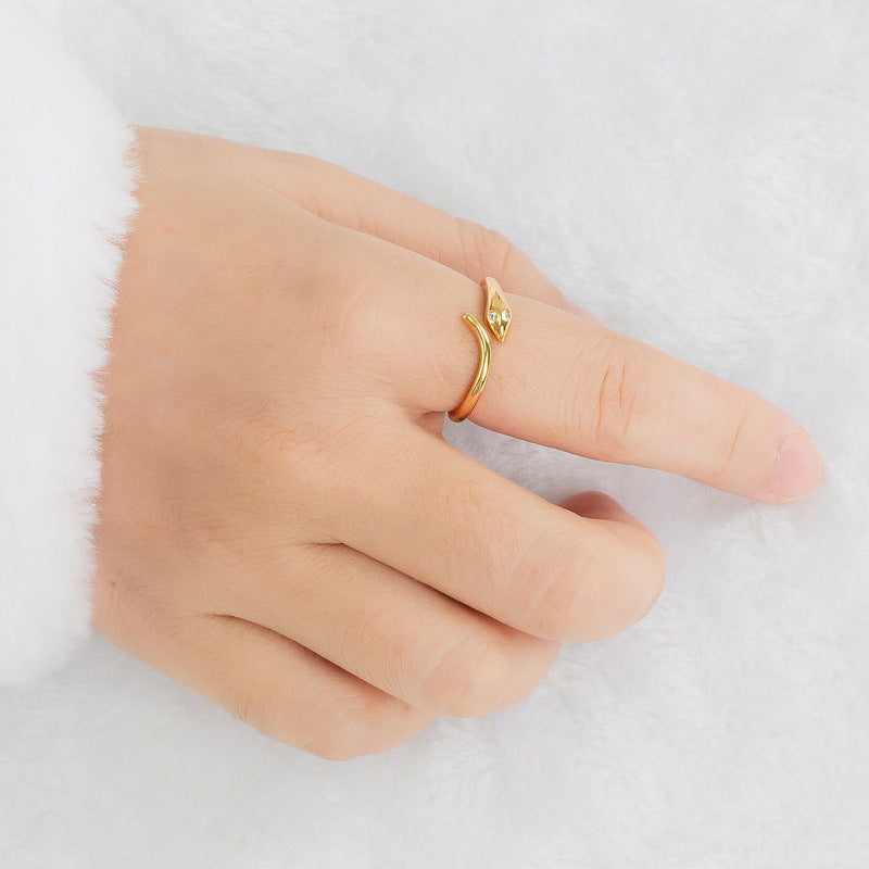 S925 sterling silver plated with 10K gold Chinese Zodiac Snake light luxury simple fashion living ring