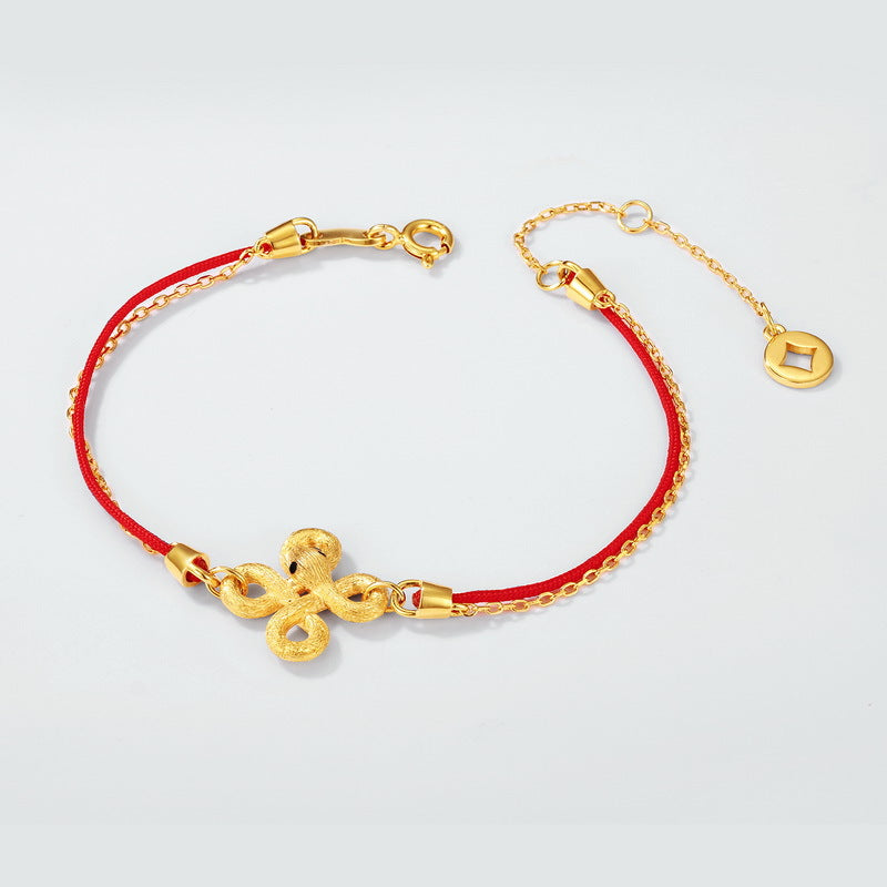S925 sterling silver with 10K gold plated hand-brushed snake-shaped red rope bracelet | The Chinese Zodiac Snake, an oriental auspicious blessing jewelry
