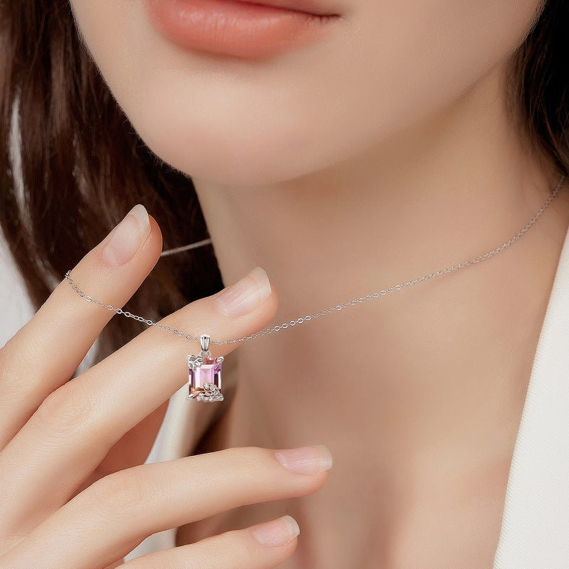 S925 sterling silver plated with thick silver and white gold ametrine set | European and American style elegant luxury necklace and ring combination