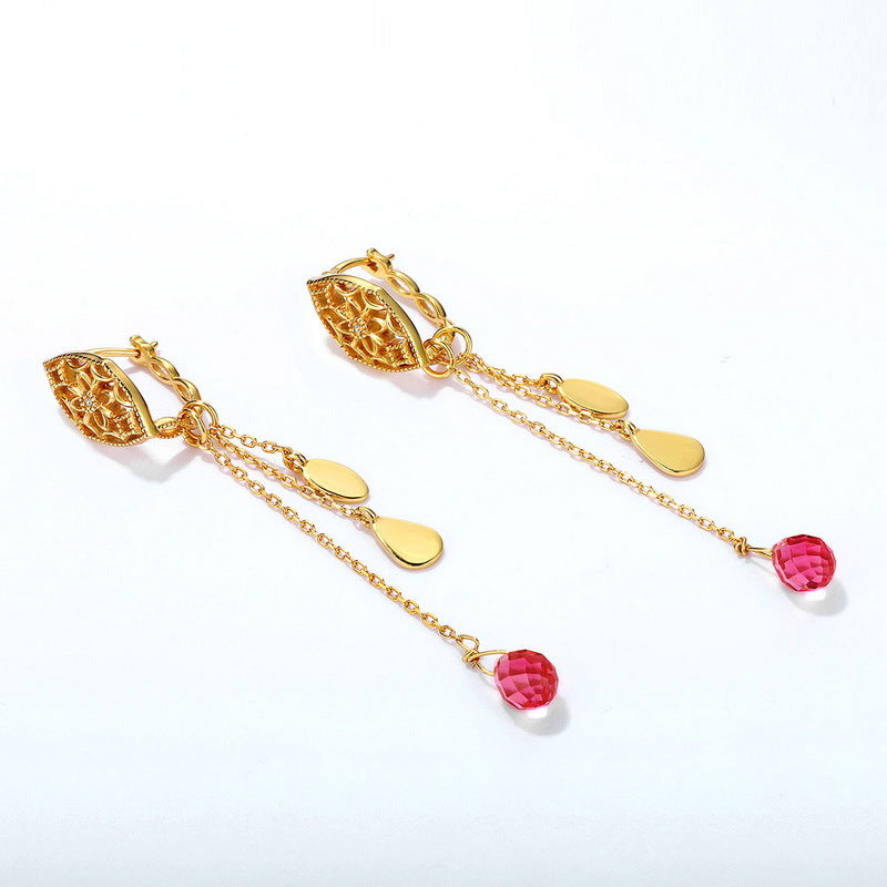 S925 純銀鍍 9K 金耳環|合成粉托帕仿鑽 DIY 組合長款耳飾