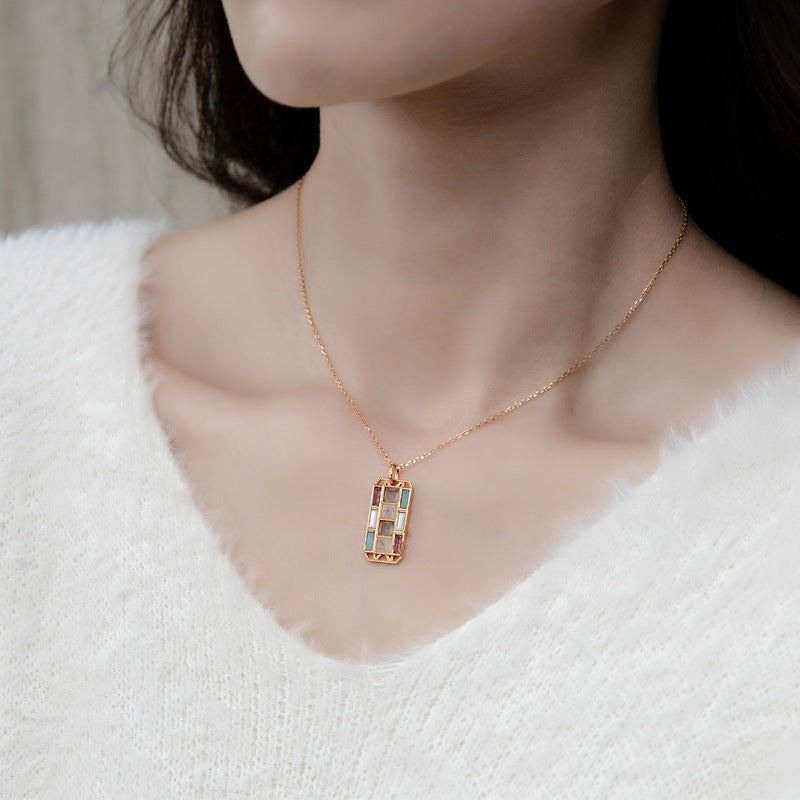 S925 sterling silver plated with 10K gold palette design colored gemstone pendant necklace