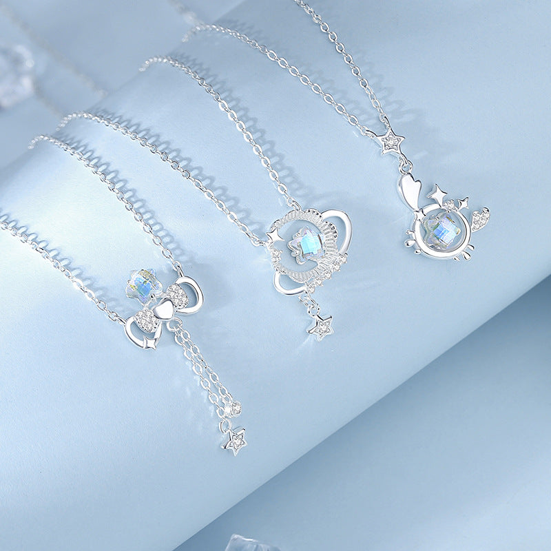 S925 sterling silver twelve zodiac moonstone necklace | inlaid with imitation diamonds interstellar romantic jewelry