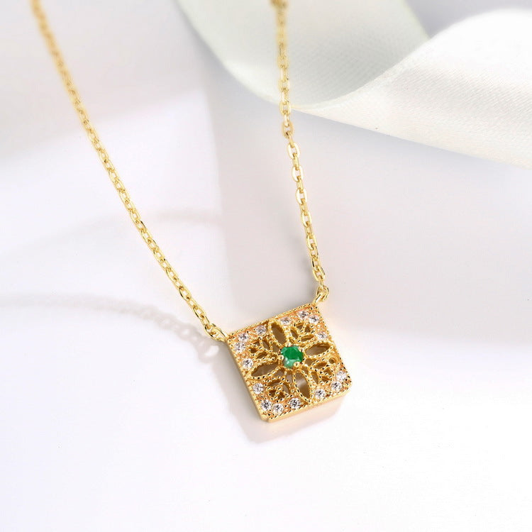 S925 sterling silver rose gold plated ruby + 10K gold plated emerald necklace | Emotional pledge love guardian amulet