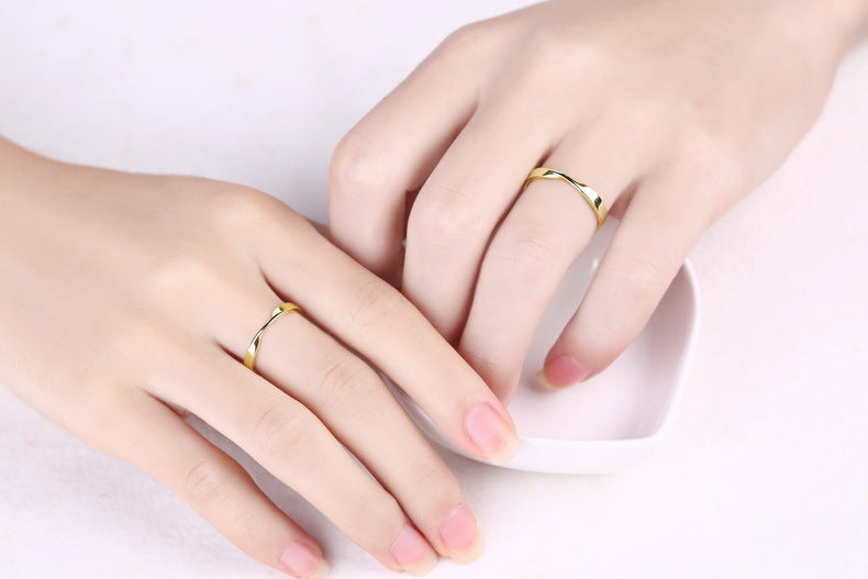 S925 sterling silver plated with 10K gold Japanese and Korean style couple rings | Romantic and healing light luxury wedding rings with gentle curve design