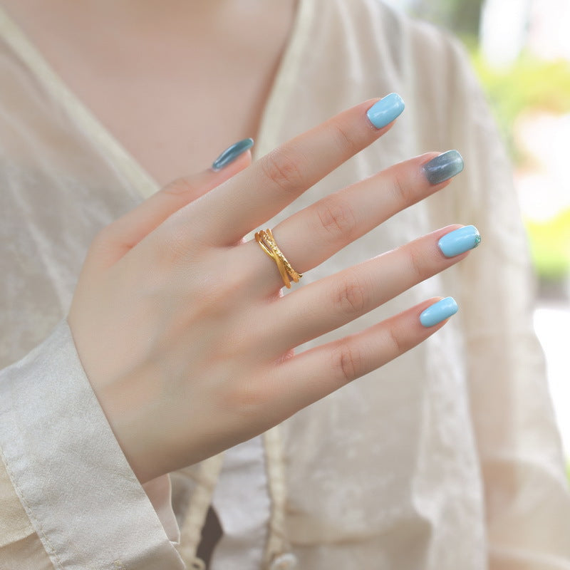 S925 sterling silver with 10K gold plated hand-brushed stacking ring | Light luxury retro three-ring ring, fashionable boutique, must-have jewelry