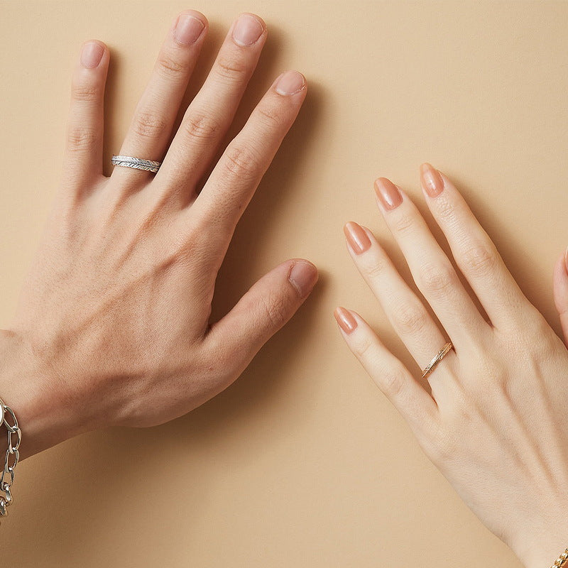 Couple Rings | Women's S925 sterling silver with 10K gold plating + Men's thick silver and platinum Japanese and Korean trendy design
