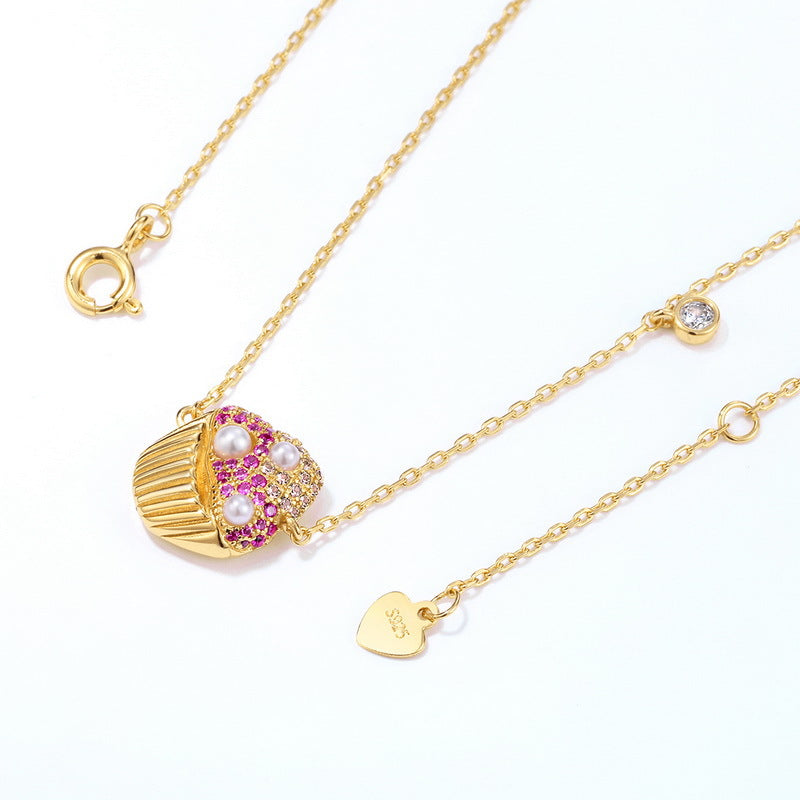 歐美風爆款!S925 純銀鍍 9K 金,貝殼珠彩鋯仿鑽蛋糕項鍊