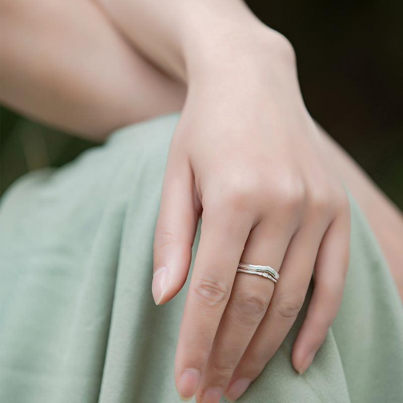 S925 sterling silver thick platinum ring | Fashionable stacking Japanese and Korean style ring with personalized layered design