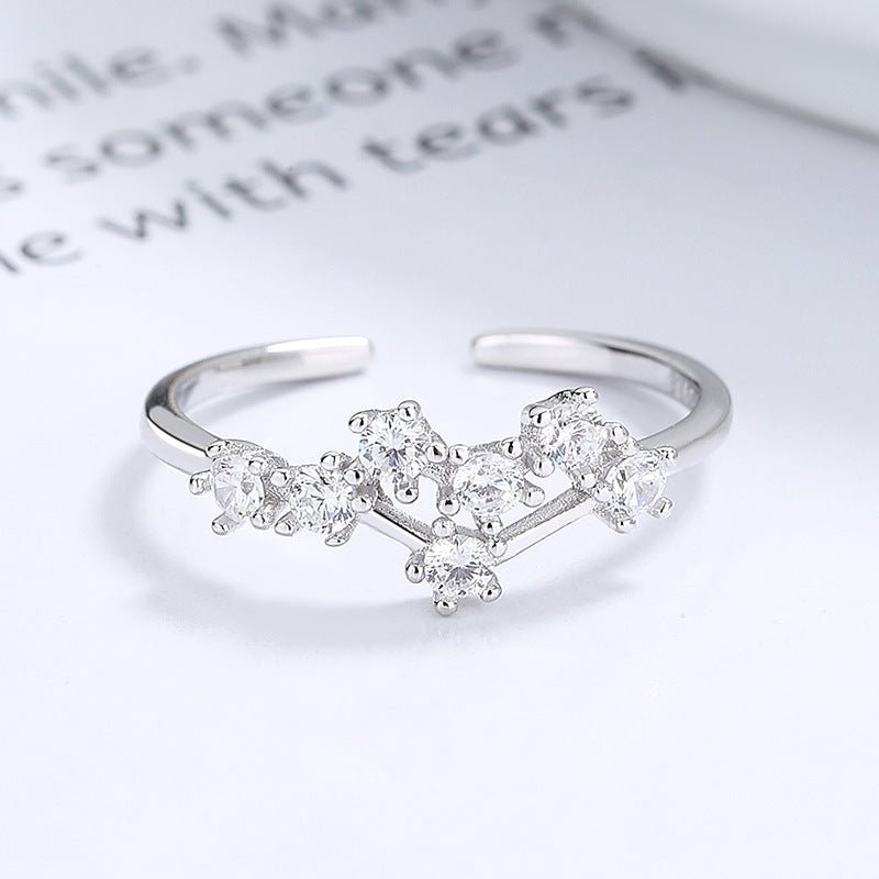 S925 Sterling Silver Zodiac Ring | Imitation Diamond Star Lucky Ring