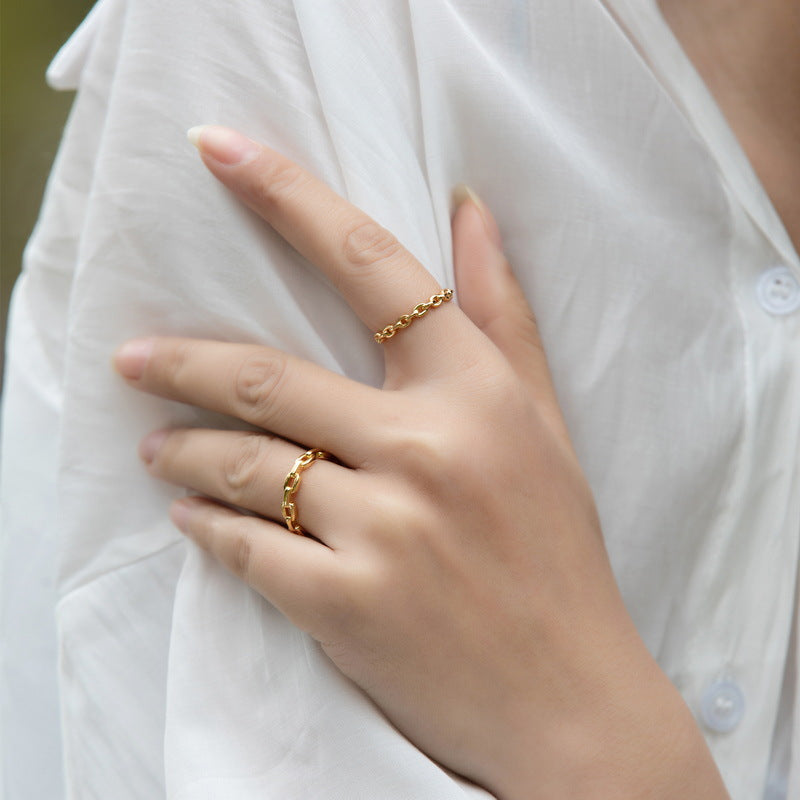 S925 sterling silver with 10K gold plated couple chain ring | simple high-end design with romantic style
