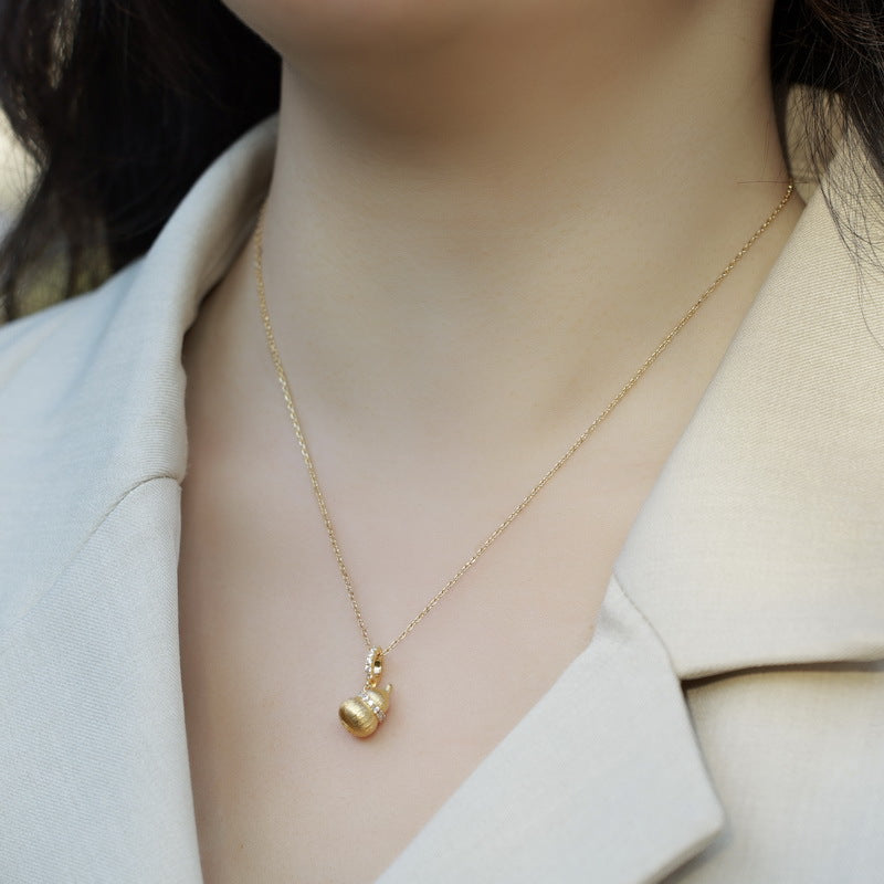 S925 sterling silver with 10K gold plated hand-brushed imitation diamond gourd necklace | Oriental auspicious light luxury jewelry gourd symbolic design