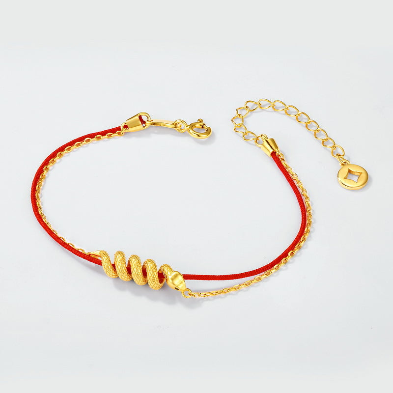 S925 sterling silver with 10K gold plated red string snake bracelet | Lucky charm for your birth year, a double-layered design for a luxurious and fashionable accessory