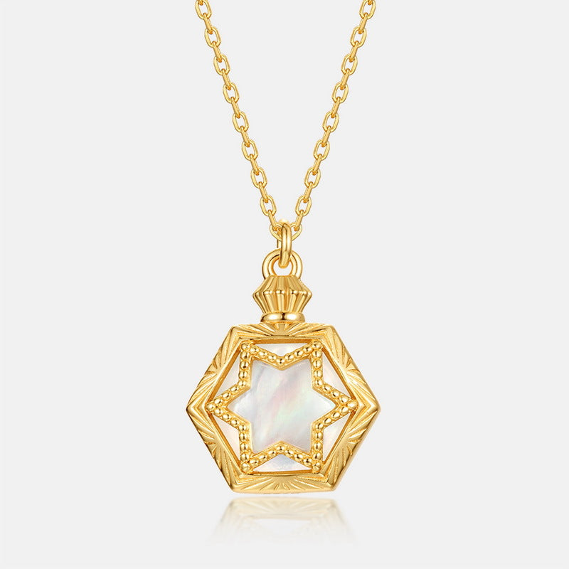 S925 sterling silver plated 10K Japanese and Korean style natural green moss white shell magic treasure box double-sided light luxury pendant