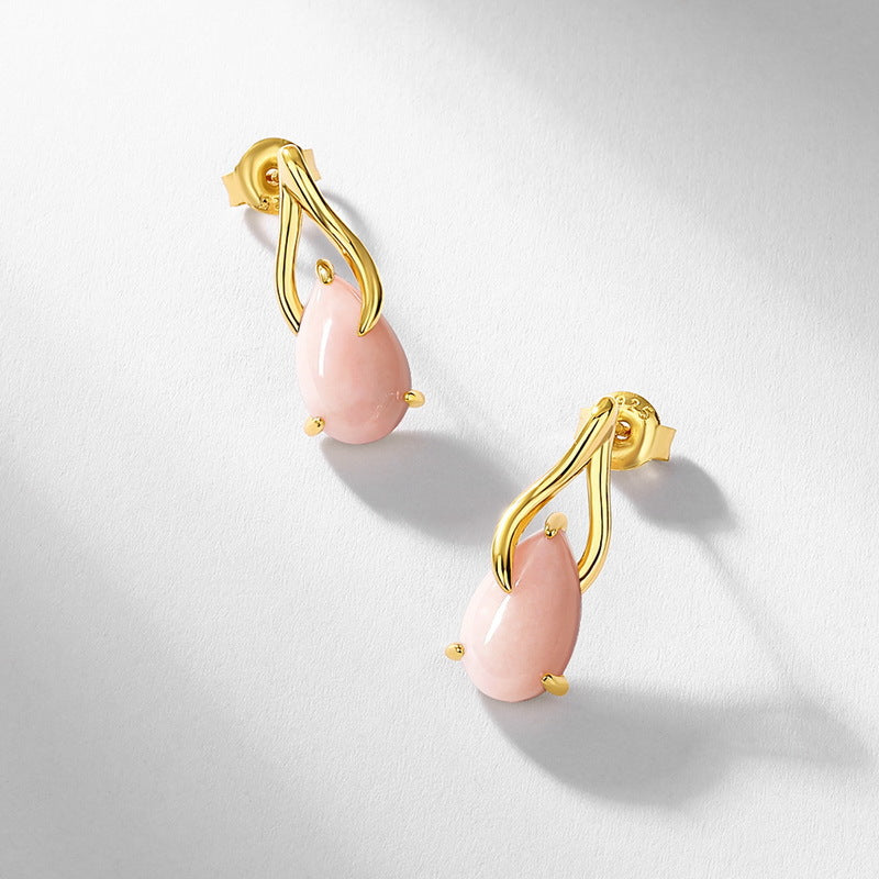 S925 sterling silver with 10K gold plated jewelry set | Natural pink opal teardrop earrings and necklace, a sweet and elegant accessory