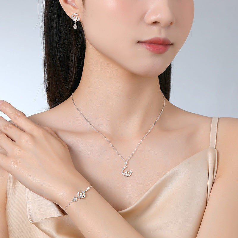 Synthetic Moonstone Zodiac Bracelet | S925 Sterling Silver Imitation Diamond Lucky Charm